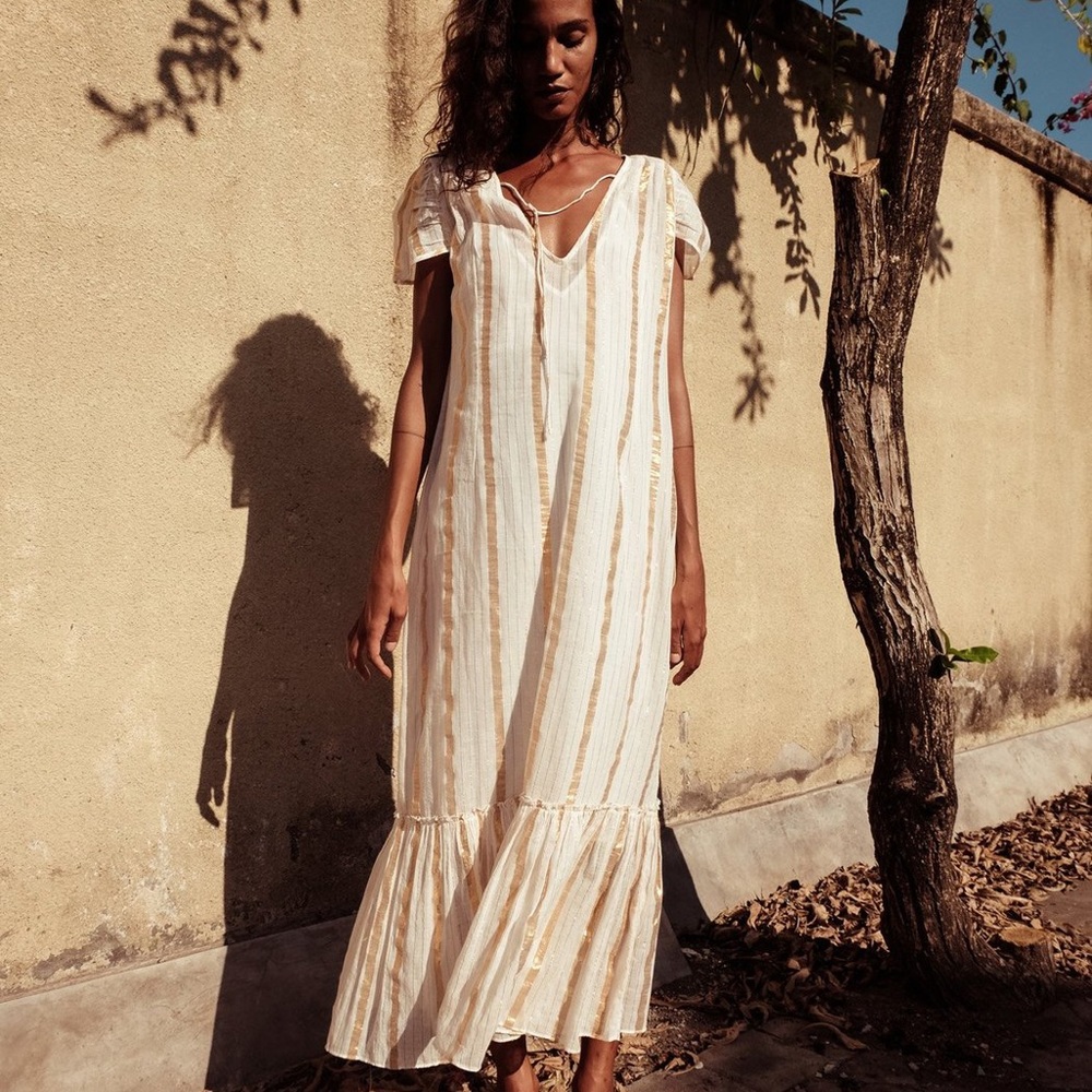 Innika Choo Gold Lurex Maxi Dress with Slip